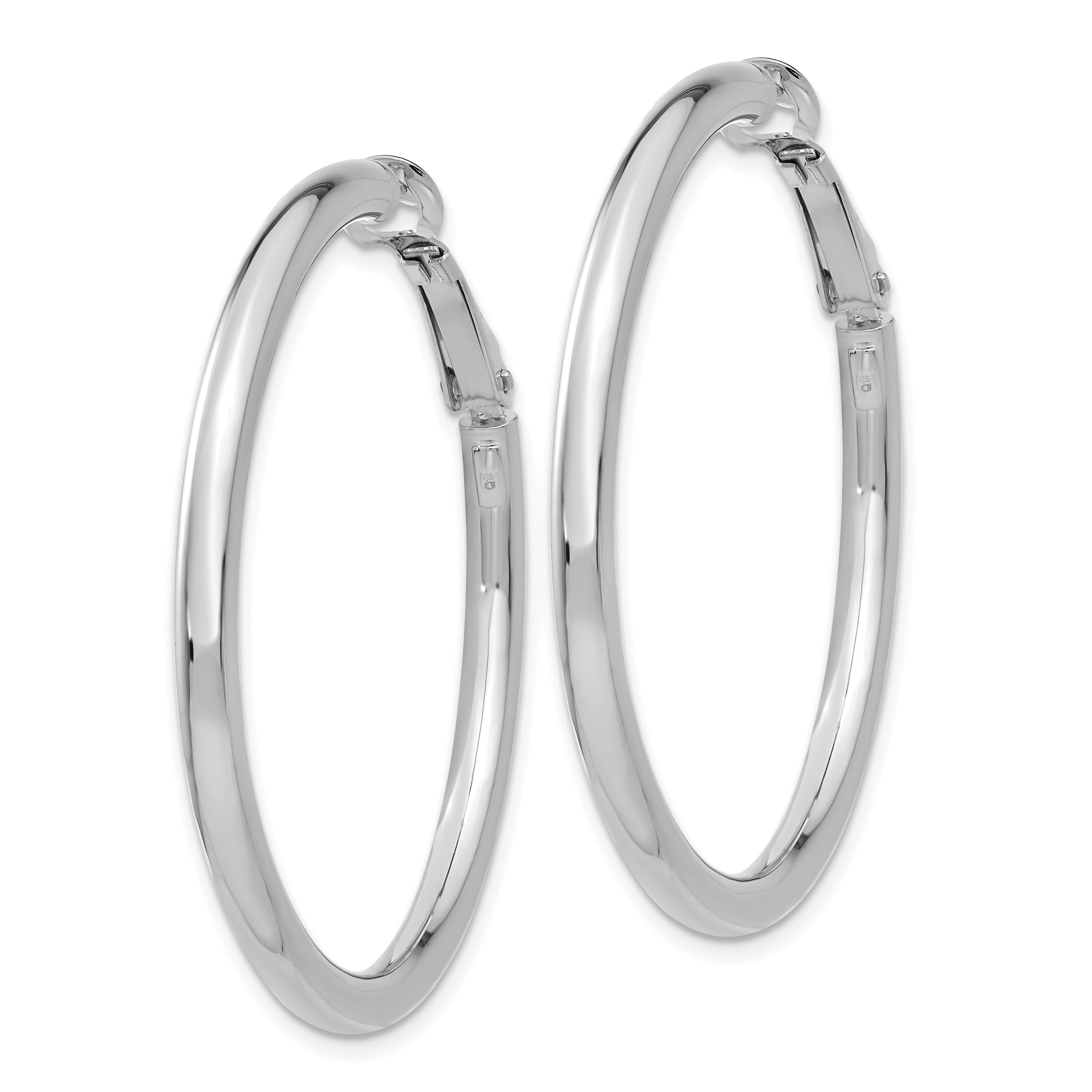 14K White Gold 3X35mm Polished Round Omega Back Hoop Earrings