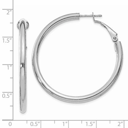 14K White Gold 3X35mm Polished Round Omega Back Hoop Earrings