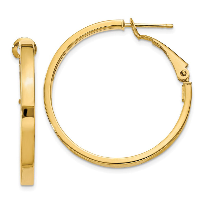 14K Yellow Gold 3X25mm Polished Square Tube Round Hoop Earrings