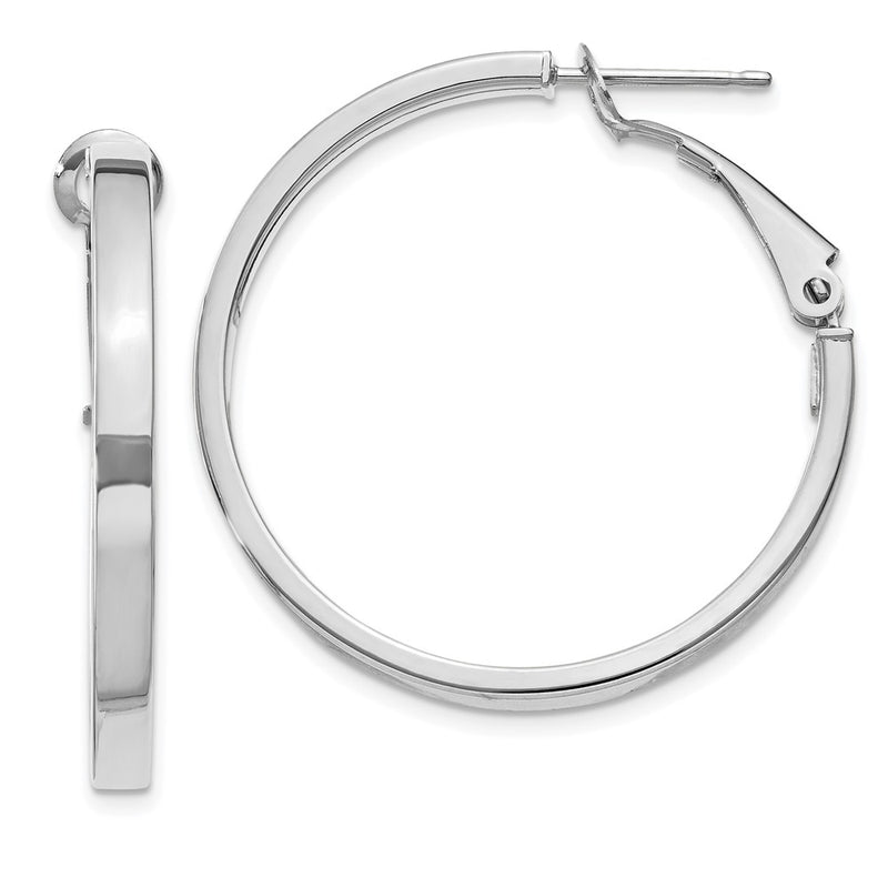 14K White Gold 3X25mm Polished Square Tube Round Hoop Earrings