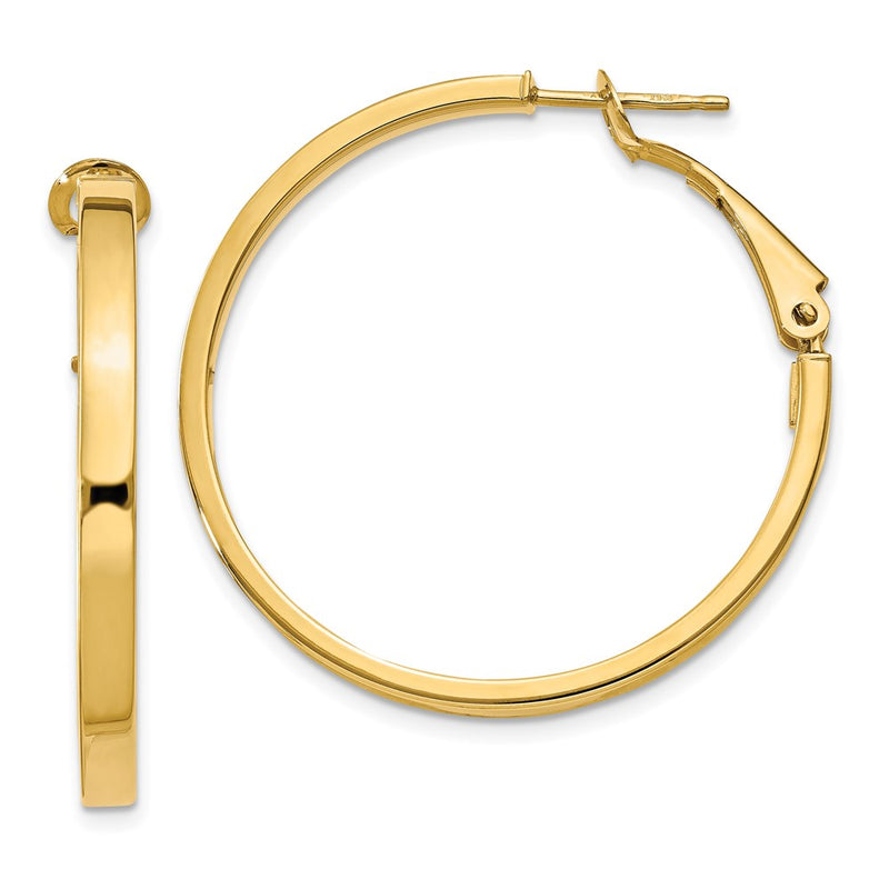 14K Yellow Gold 3X30mm Polished Square Tube Round Hoop Earrings