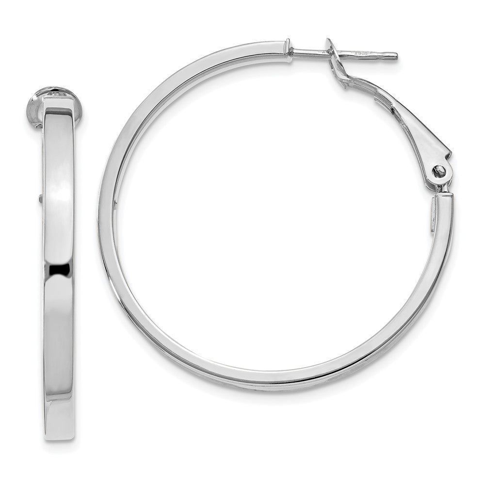 14K White Gold 3X30mm Polished Square Tube Round Hoop Earrings