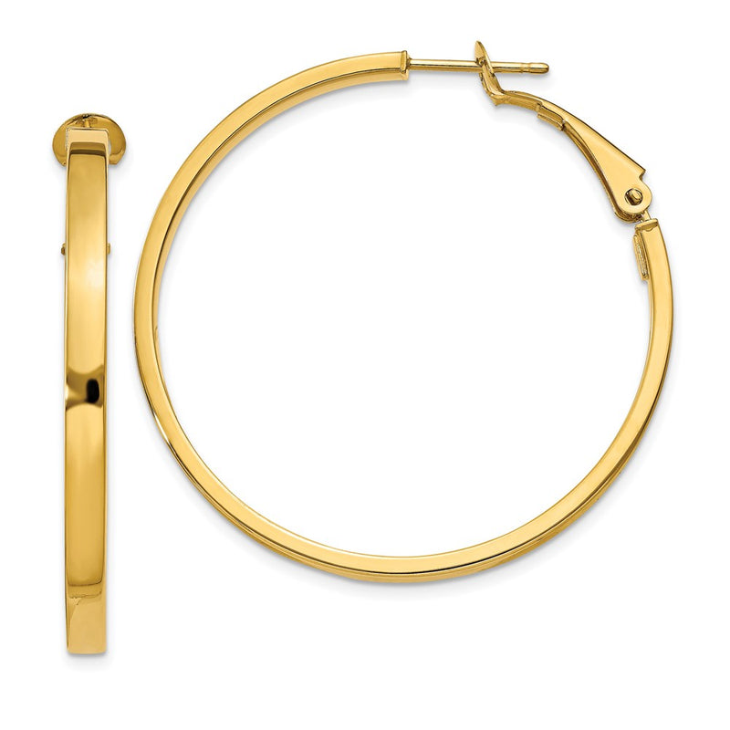 14K Yellow Gold 3X37mm Polished Square Tube Round Hoop Earrings