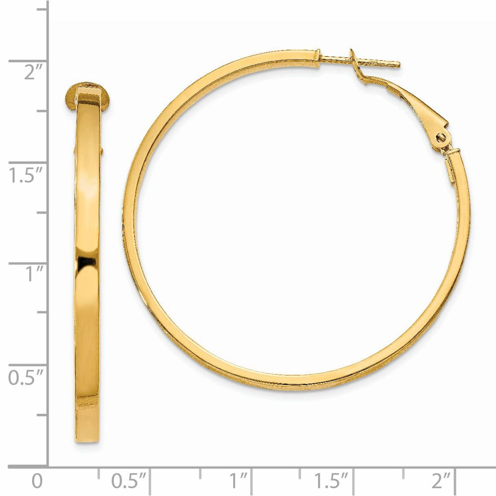 14K Yellow Gold 3X40mm Polished Square Tube Round Hoop Earrings