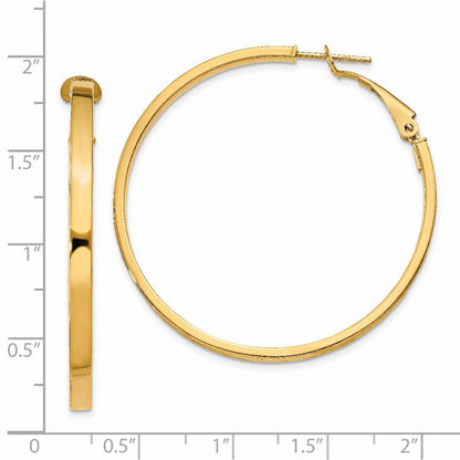 14K Yellow Gold 3X40mm Polished Square Tube Round Hoop Earrings