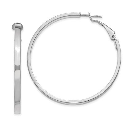 14K White Gold 3X40mm Polished Square Tube Round Hoop Earrings