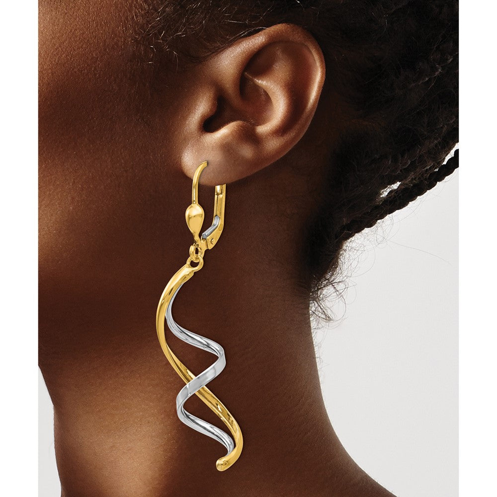 14K Two-Tone Spiral Leverback Earrings