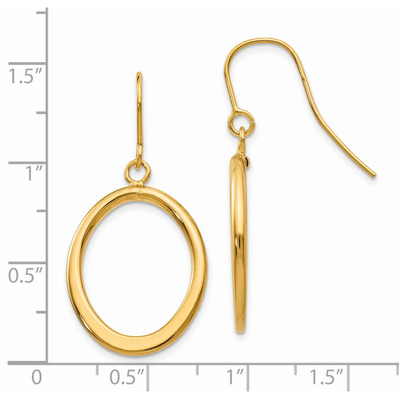 14K Yellow Gold Polished Tapered Flat Oval Dangle Earrings