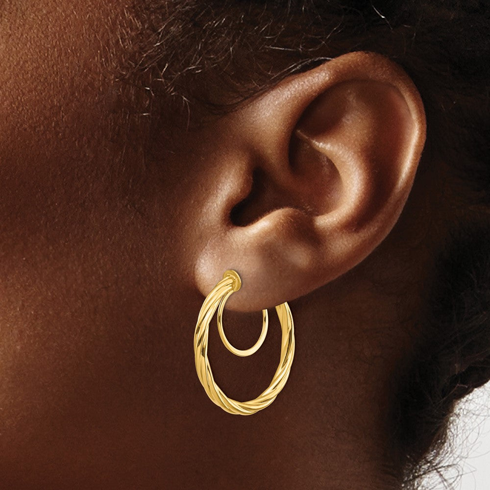 14K Yellow Gold Twisted Non-Pierced Hoop Earrings