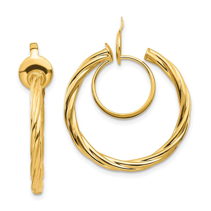14K Yellow Gold Twisted Non-Pierced Hoop Earrings