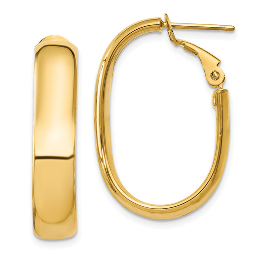 14K Yellow Gold 5.75mm Oval Omega Back Hoop Earrings