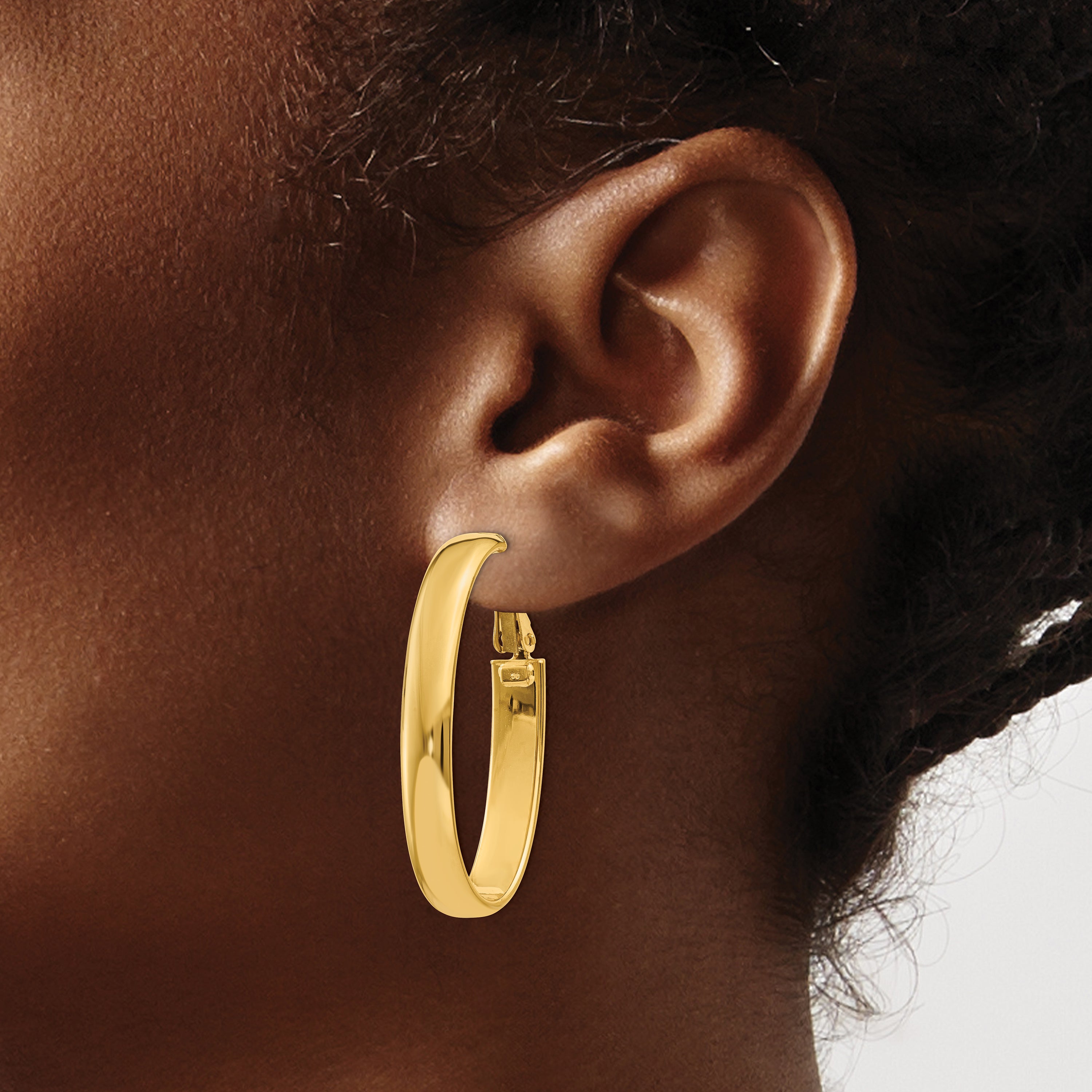 14K Yellow Gold 7.75mm Oval Omega Back Hoop Earrings