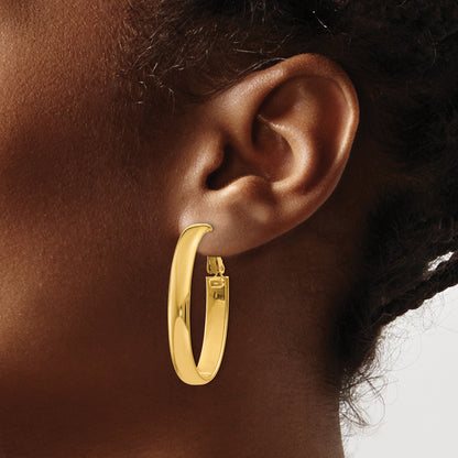 14K Yellow Gold 7.75mm Oval Omega Back Hoop Earrings