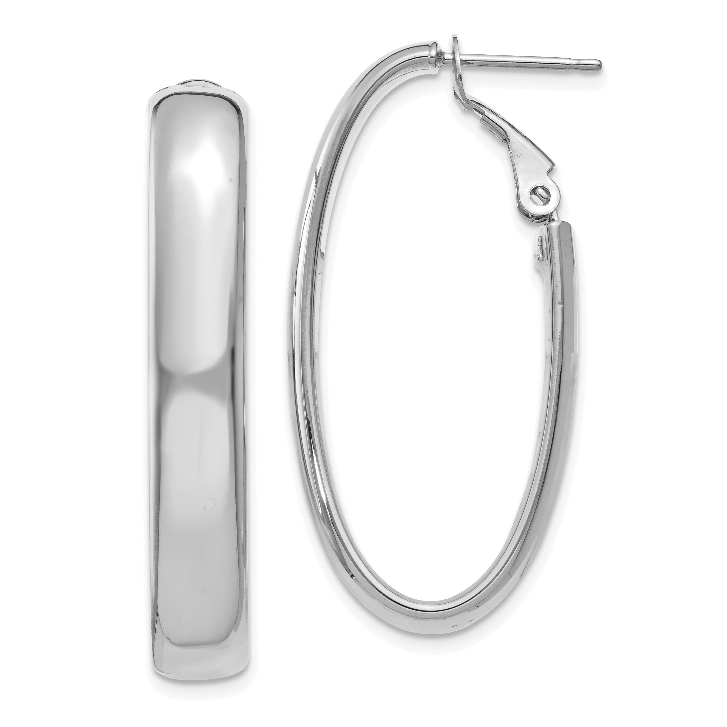 14K White Gold 5.75mm Oval Omega Back Hoop Earrings