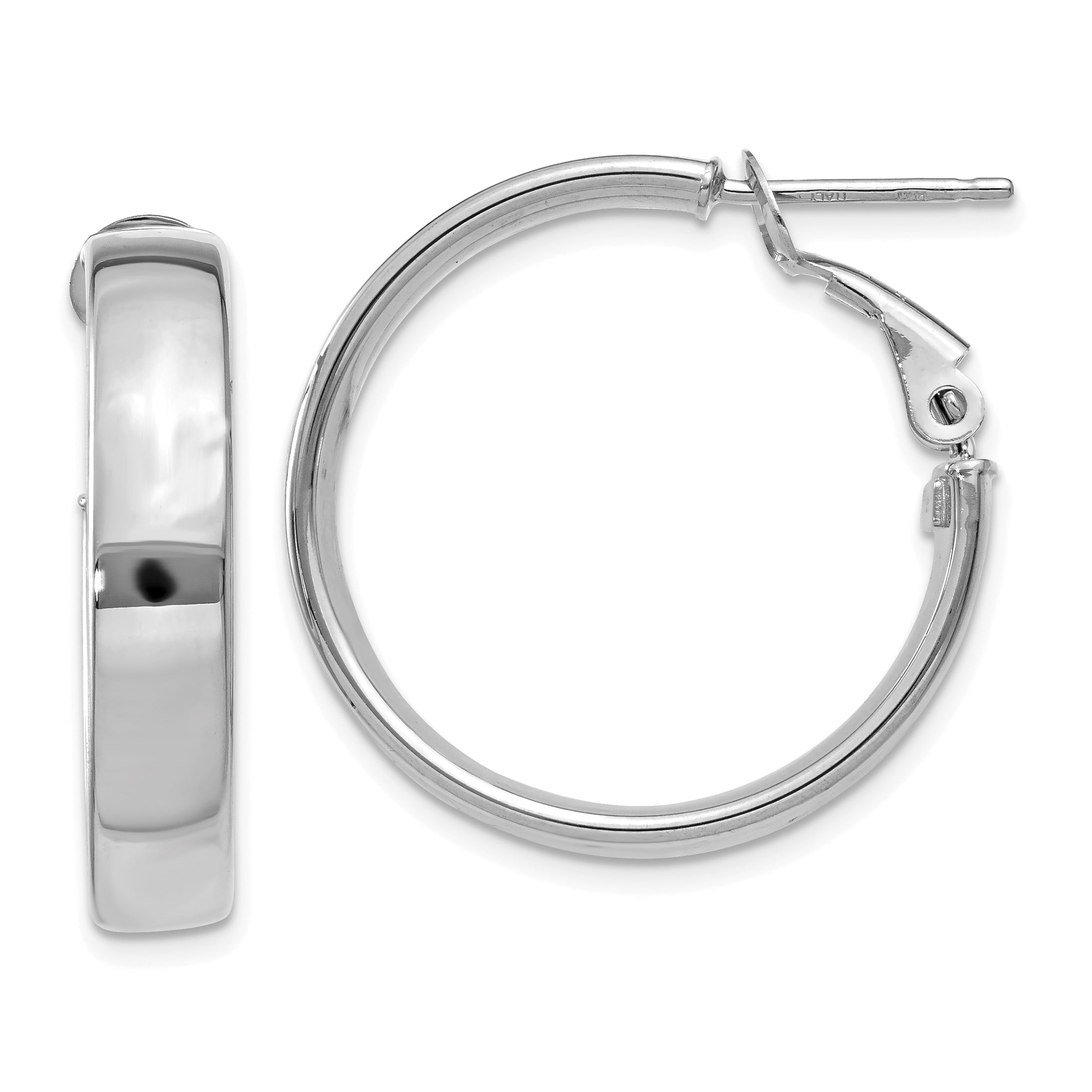 14K White Gold 5mm Omega Back Hoop Earrings