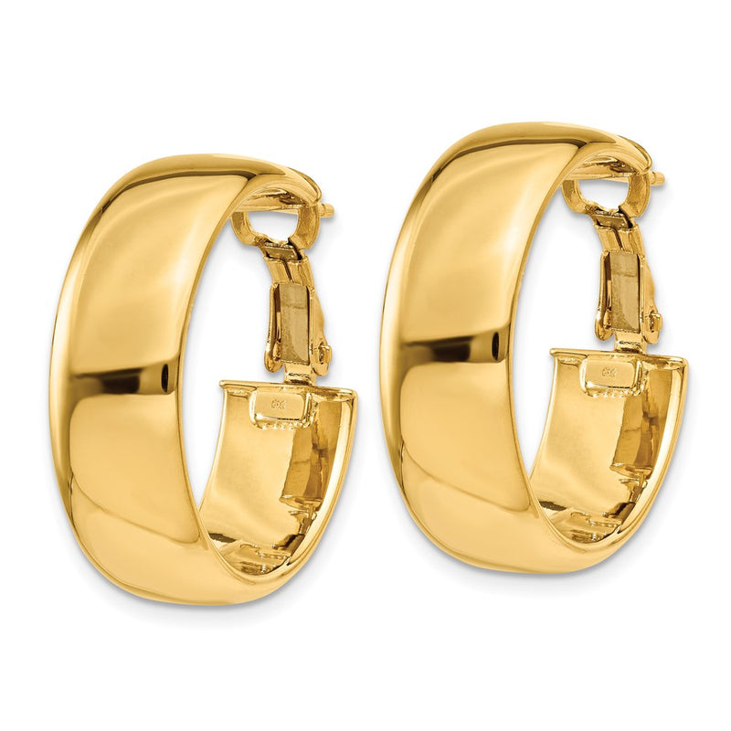 14K Yellow Gold 7.75mm Omega Back Hoop Earrings