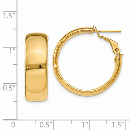 14K Yellow Gold 7.75mm Omega Back Hoop Earrings