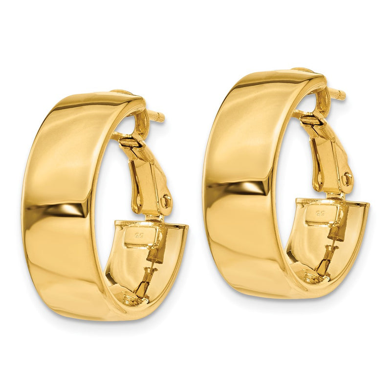 14K Yellow Gold Polished 6.75mm Omega Back Hoop Earrings