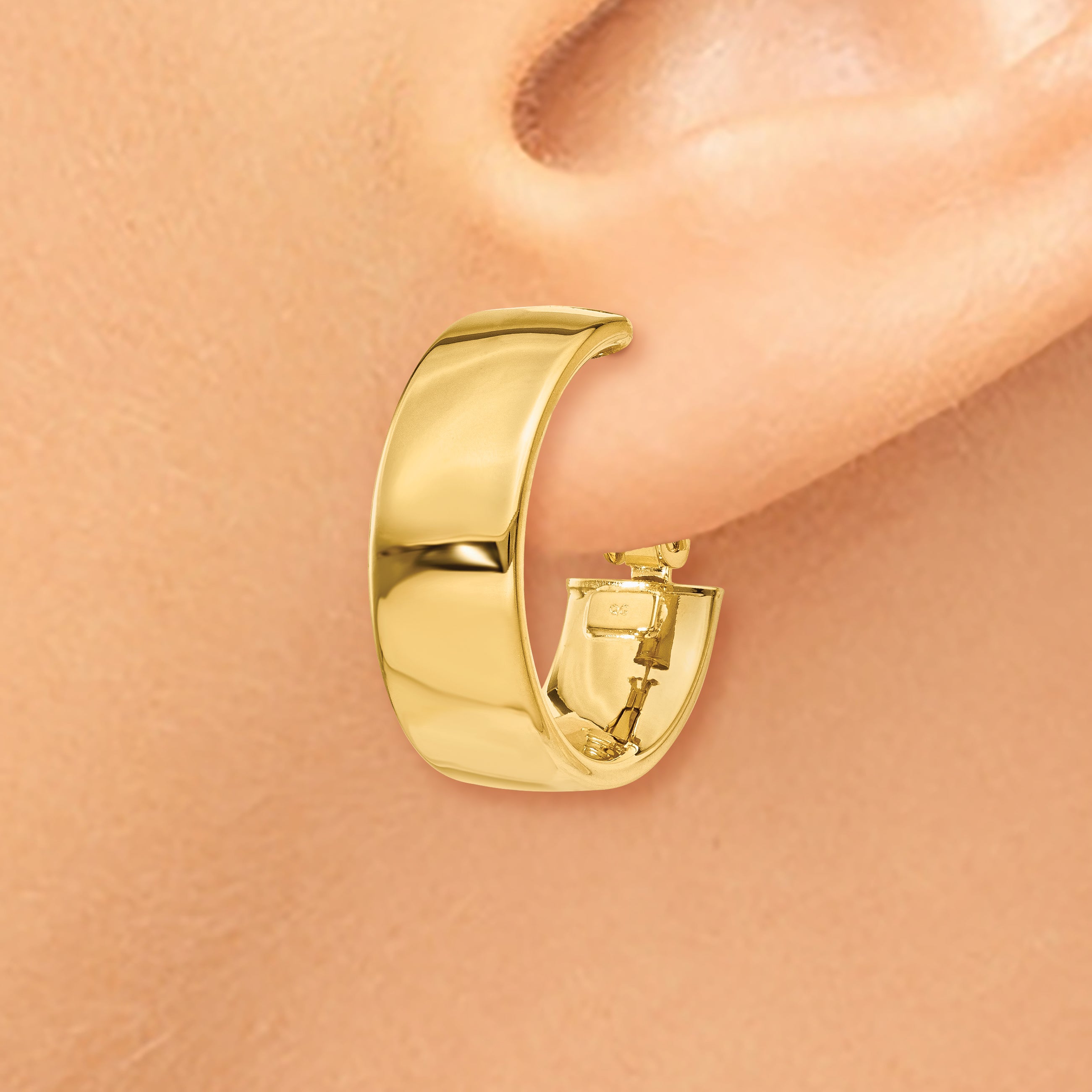 14K Yellow Gold Polished 6.75mm Omega Back Hoop Earrings