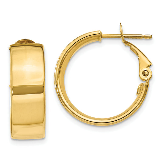 14K Yellow Gold Polished 6.75mm Omega Back Hoop Earrings