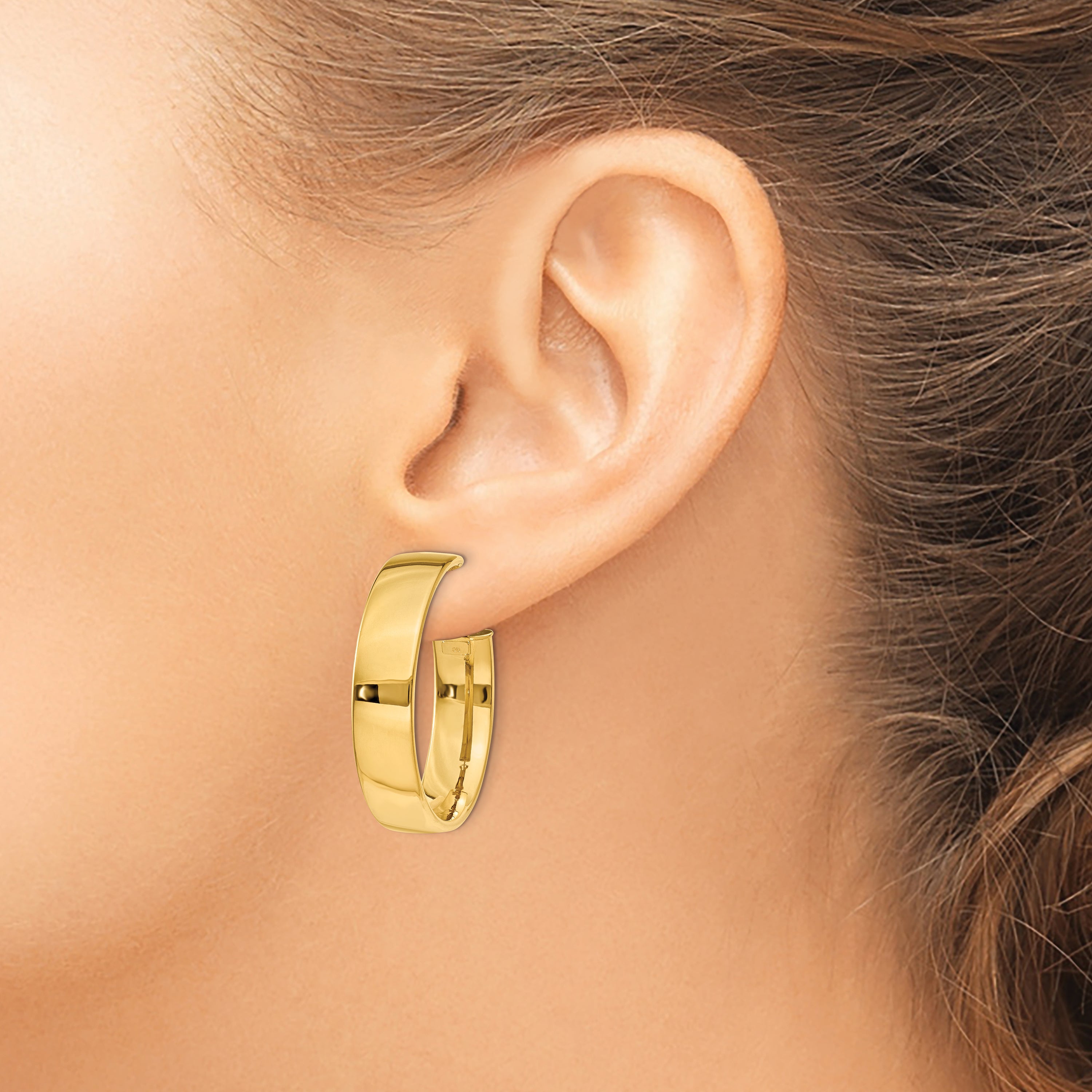 14K Yellow Gold 6.75mm Large Omega Back Hoop Earrings