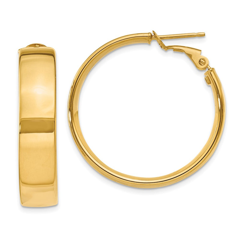 14K Yellow Gold 6.75mm Large Omega Back Hoop Earrings