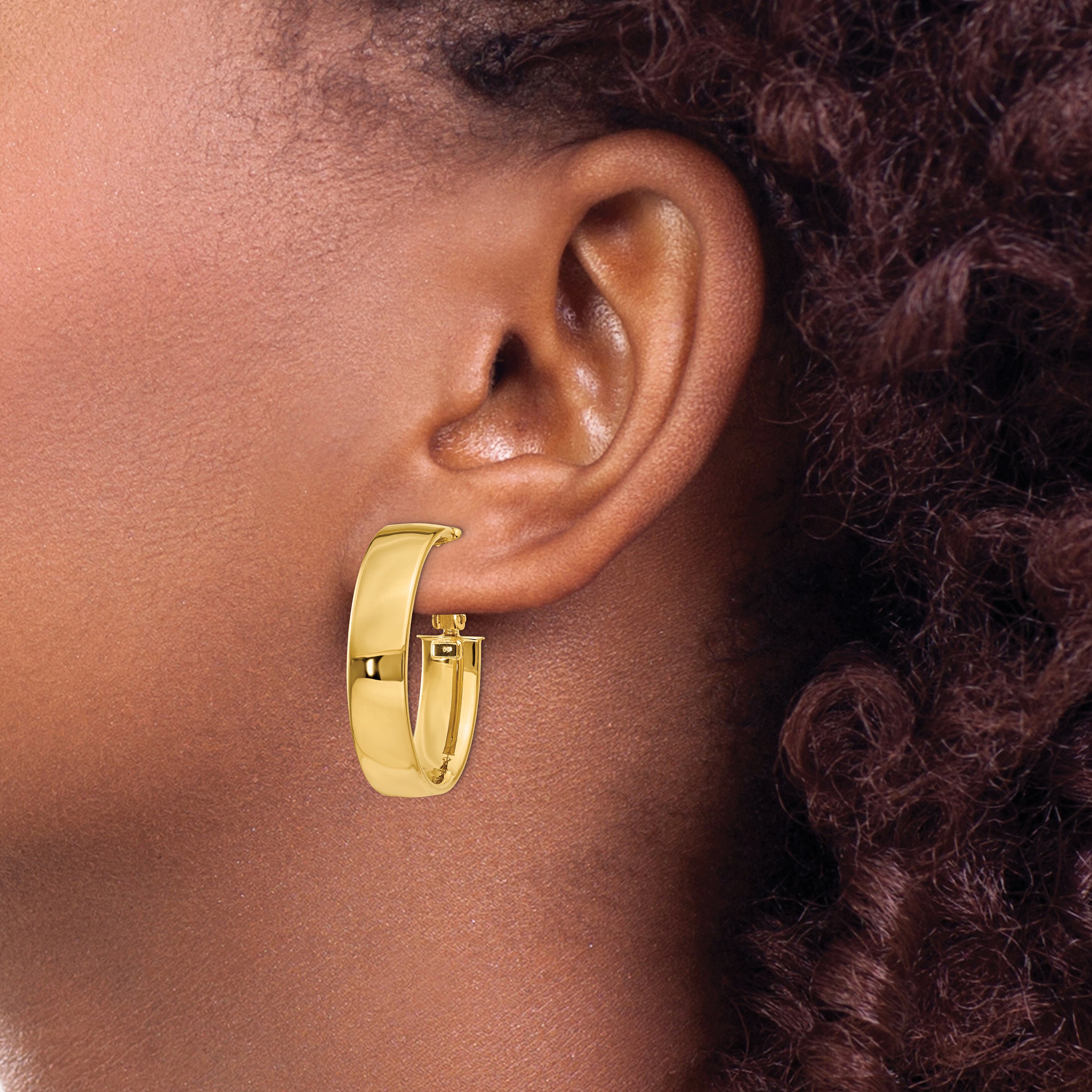 14K Yellow Gold 6.75mm Oval Omega Back Hoop Earrings