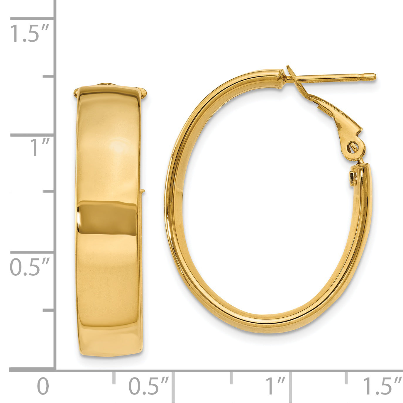 14K Yellow Gold 6.75mm Oval Omega Back Hoop Earrings