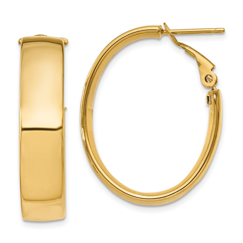14K Yellow Gold 6.75mm Oval Omega Back Hoop Earrings