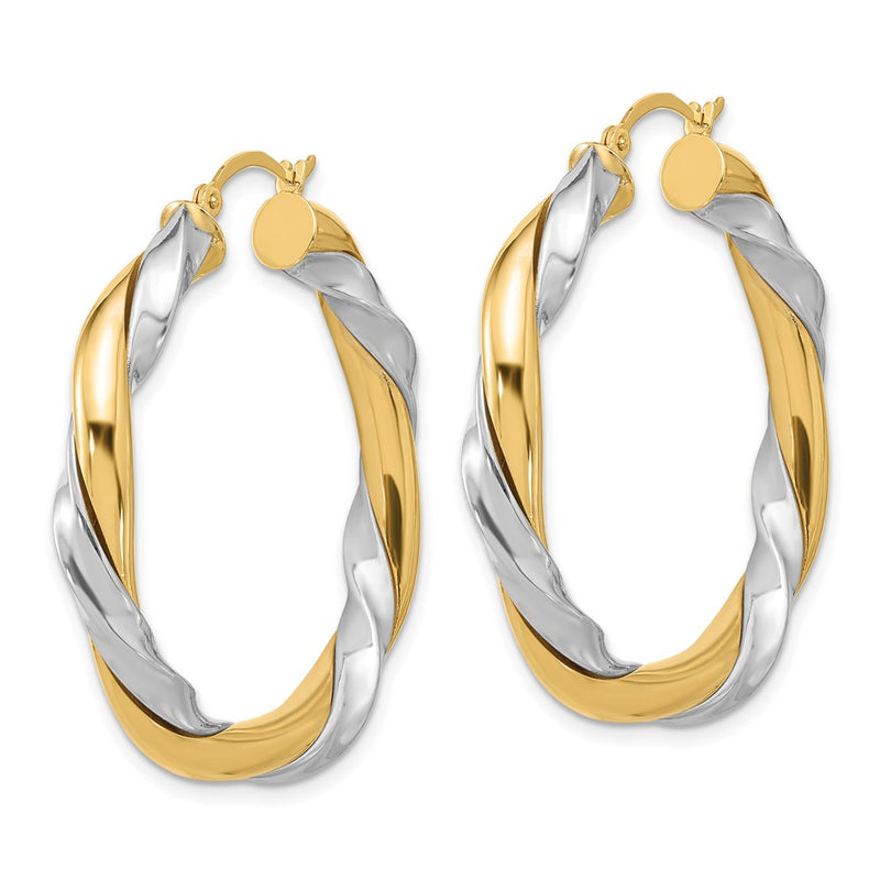 14K Yellow & Rhodium W/White Twisted Hoop Earrings