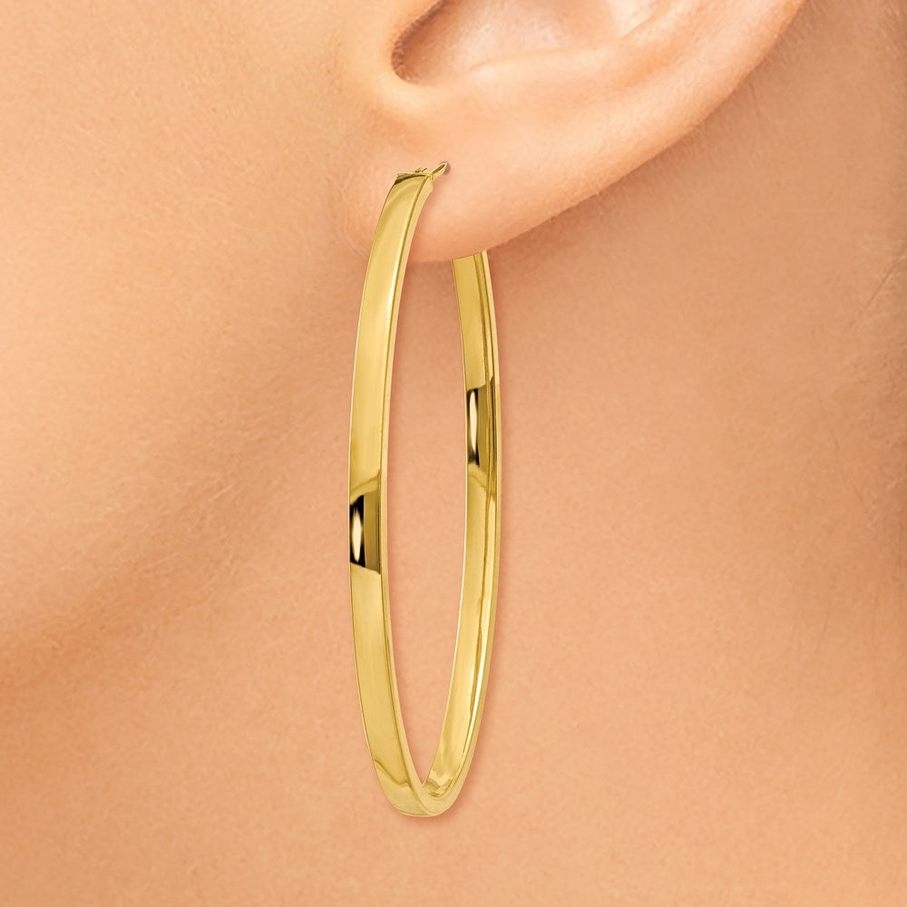 14K Yellow Gold 14Ky 3mm Polished Large Oval Hoop Earrings