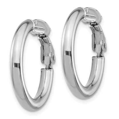 14K White Gold 3X15mm Polished Round Omega Back Hoop Earrings