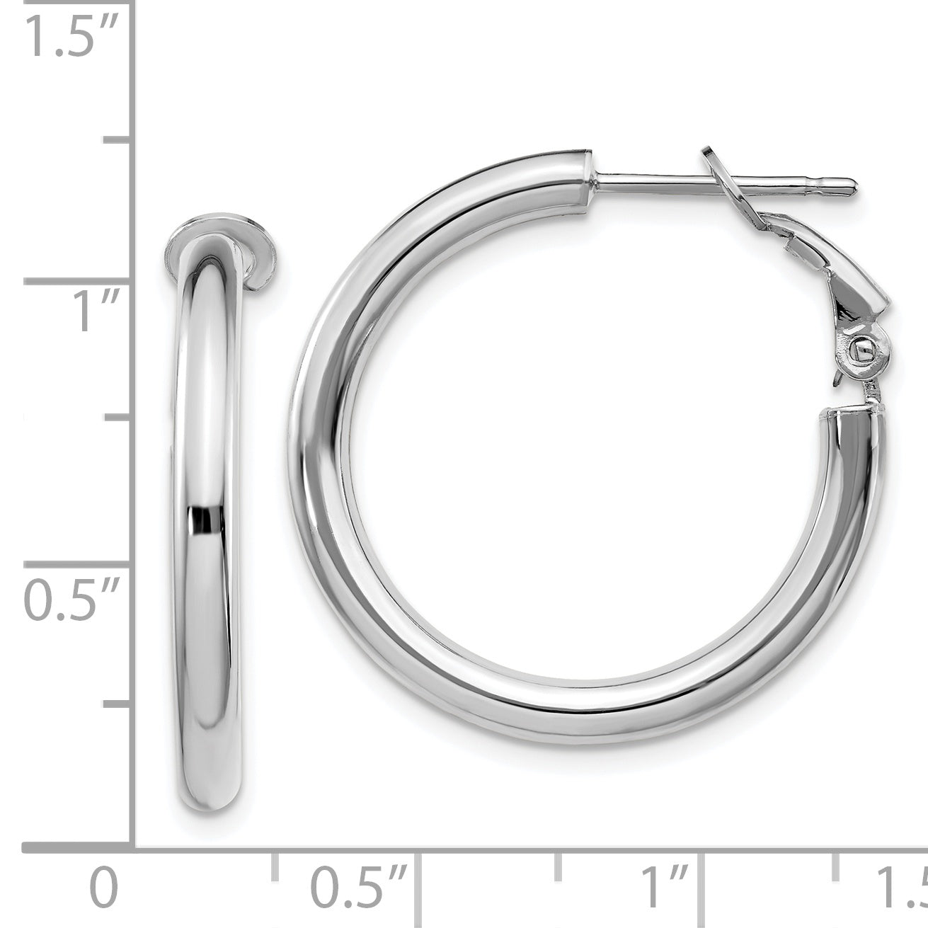 14K White Gold 3X20mm Polished Round Omega Back Hoop Earrings