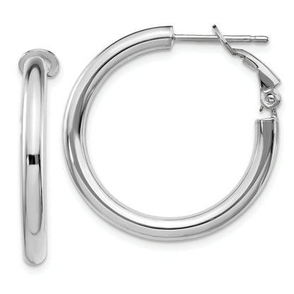 14K White Gold 3X20mm Polished Round Omega Back Hoop Earrings