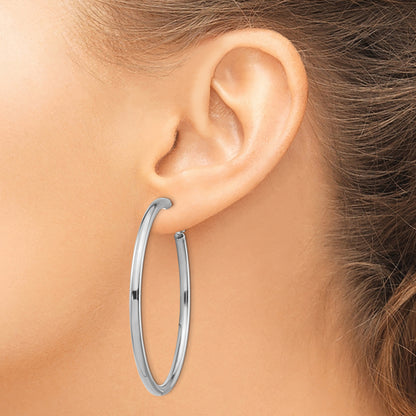 14K White Gold 3X45mm Polished Round Omega Back Hoop Earrings