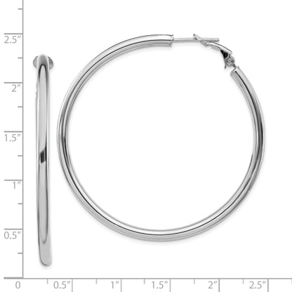 14K White Gold 3X45mm Polished Round Omega Back Hoop Earrings