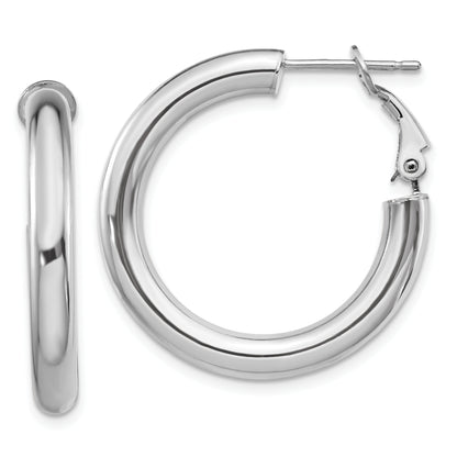 14K White Gold 4X20mm Polished Round Omega Back Hoop Earrings