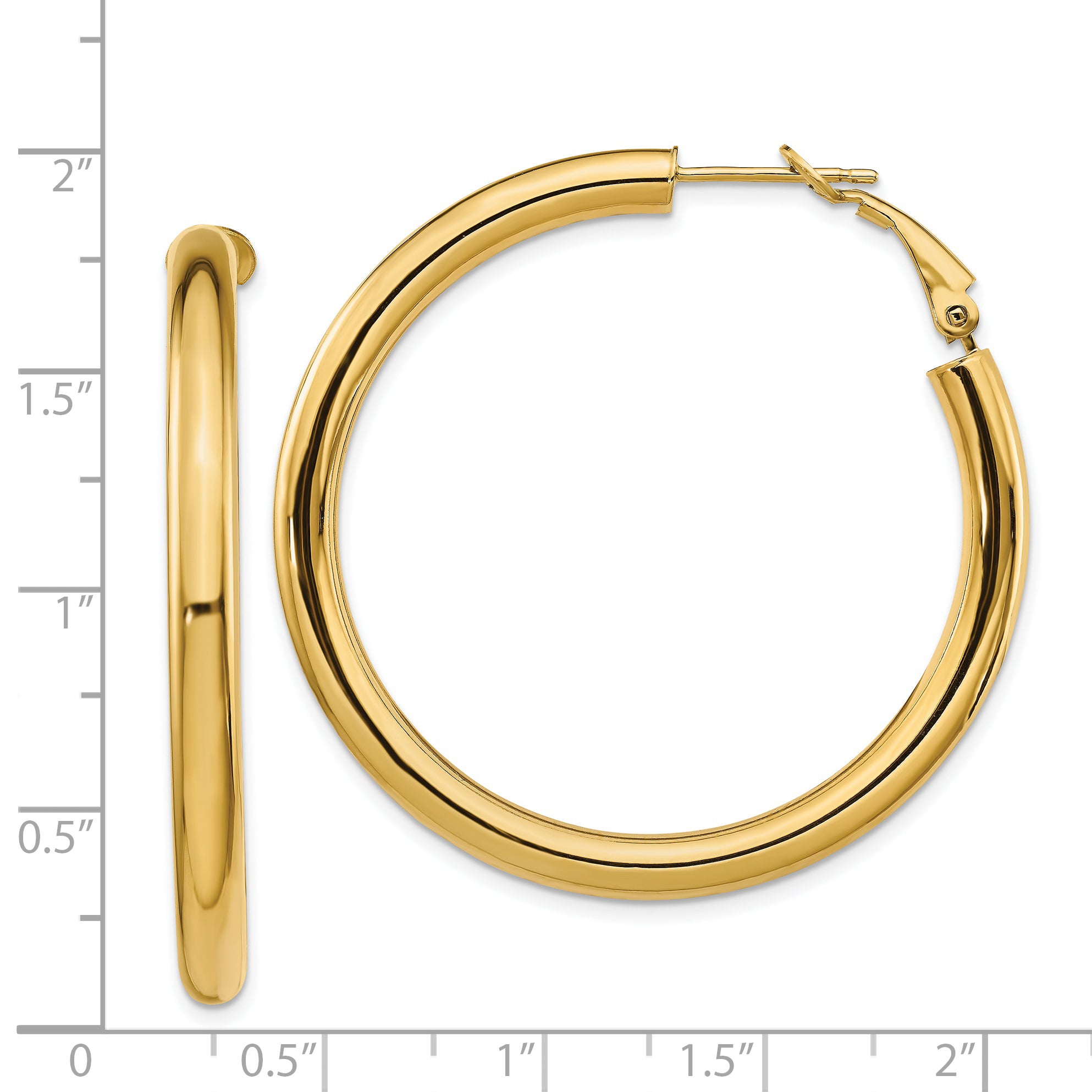 14K Yellow Gold 4X35mm Polished Round Omega Back Hoop Earrings