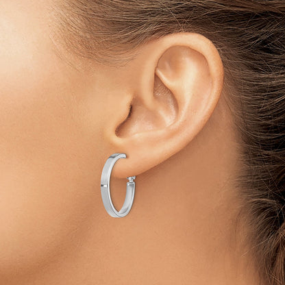 14K White Gold 3X20mm Polished Square Tube Round Hoop Earrings