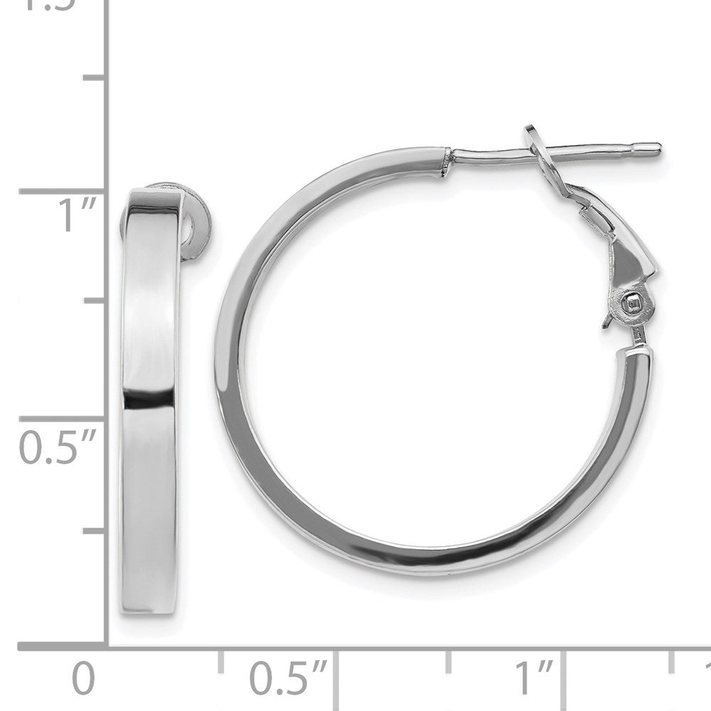 14K White Gold 3X20mm Polished Square Tube Round Hoop Earrings