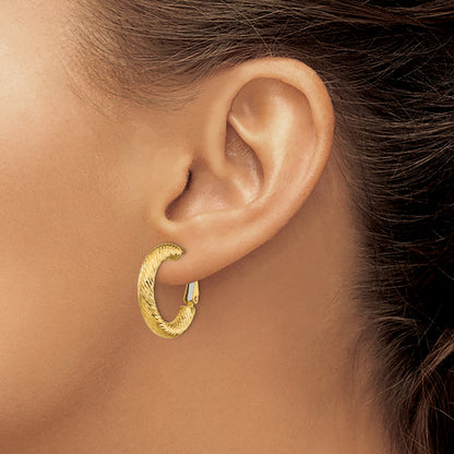 14K Yellow Gold 4X15mm Diamond-Cut Round Omega Back Hoop Earrings