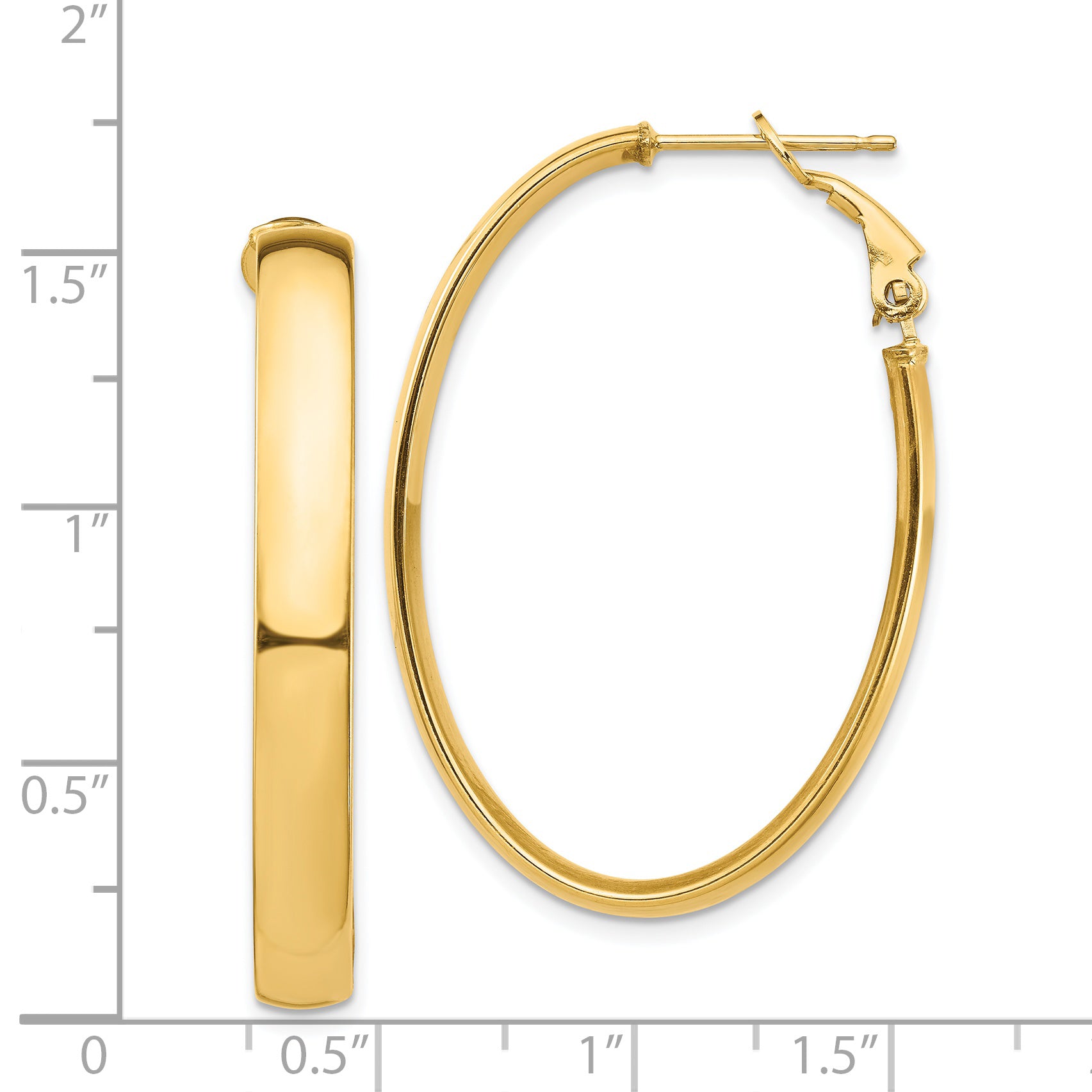 14K Yellow Gold High Polished 5mm Omega Back Oval Hoop Earrings