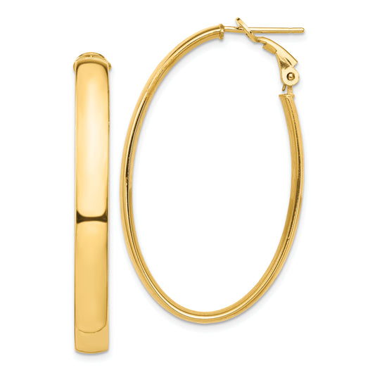 14K Yellow Gold High Polished 5mm Oval Omega Back Hoop Earrings