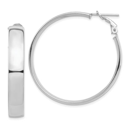 14K White Gold High Polished 7mm Omega Back Hoop Earrings