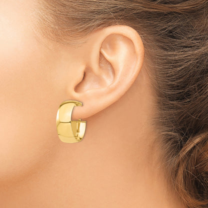 14K Yellow Gold High Polished 10mm Omega Back Hoop Earrings