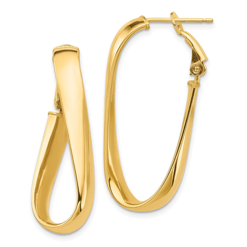 14K Yellow Gold High Polished 5mm Twisted Oval Omega Back Hoop Earrings