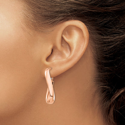 14K Rose Gold High Polished 5mm Wavy Oval Omega Back Hoop Earrings