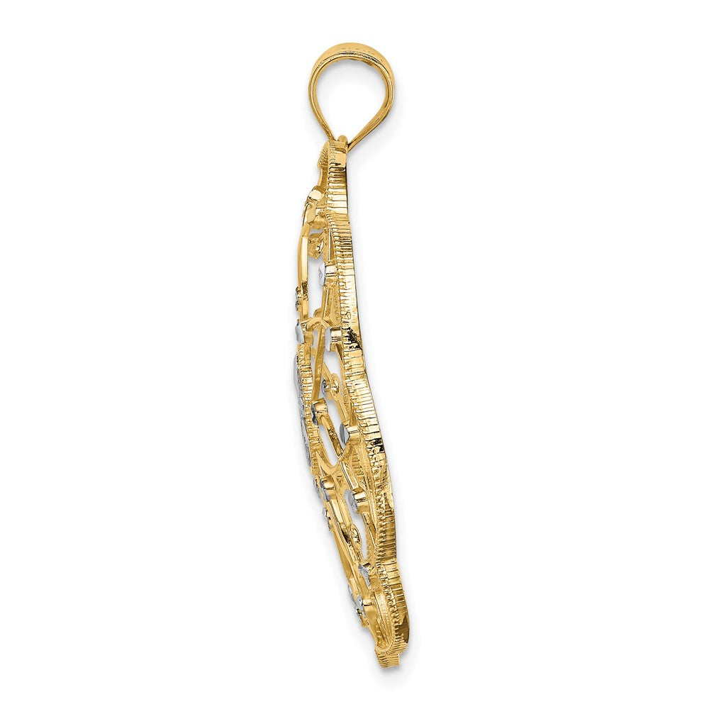 14K Yellow & Rhodium And Diamond-Cut Spiral Circle Pendant