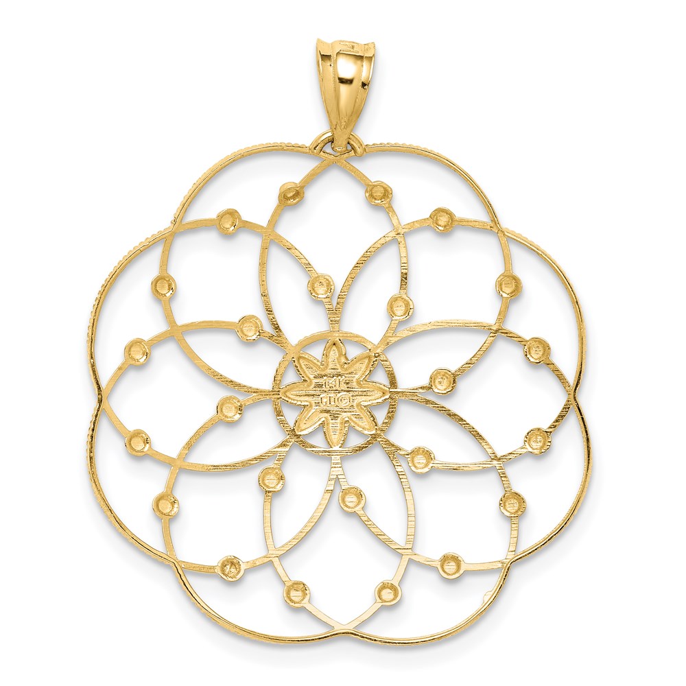 14K Yellow & Rhodium And Diamond-Cut Spiral Circle Pendant