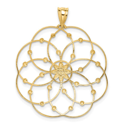 14K Yellow & Rhodium And Diamond-Cut Spiral Circle Pendant